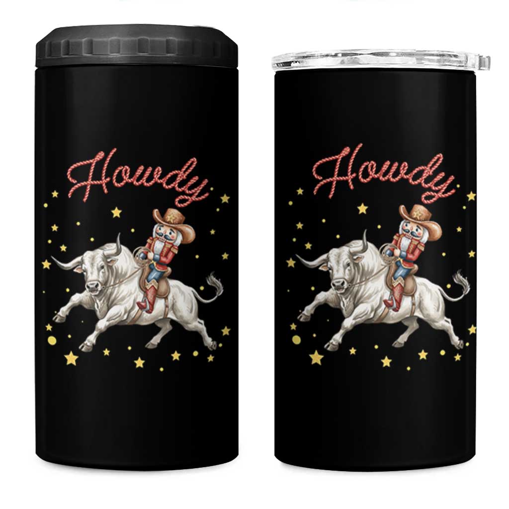 Funny Nutcracker Bull Riding 4 in 1 Can Cooler Tumbler Howdy Western Christmas Holiday Gift - Wonder Print Shop