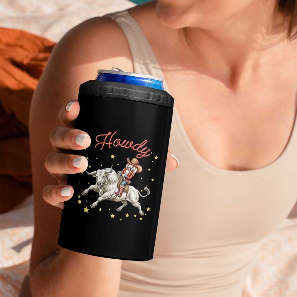 Funny Nutcracker Bull Riding 4 in 1 Can Cooler Tumbler Howdy Western Christmas Holiday Gift - Wonder Print Shop