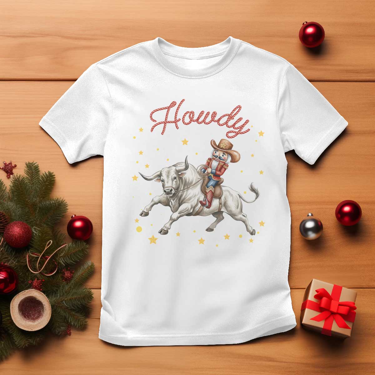 Funny Nutcracker Bull Riding T Shirt Howdy Western Christmas Holiday Gift - Wonder Print Shop