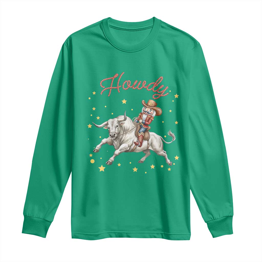 Funny Nutcracker Bull Riding Long Sleeve Shirt Howdy Western Christmas Holiday Gift - Wonder Print Shop