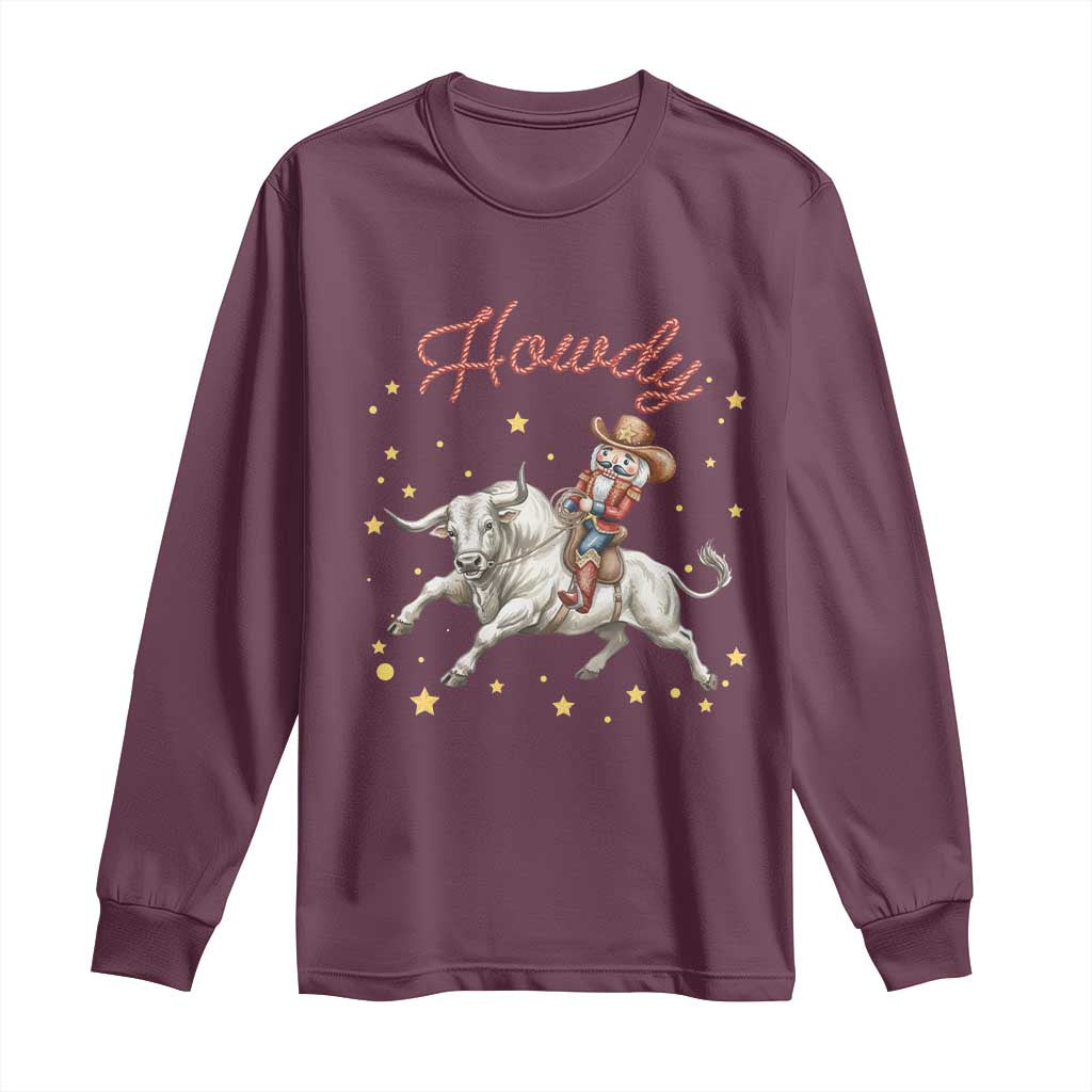 Funny Nutcracker Bull Riding Long Sleeve Shirt Howdy Western Christmas Holiday Gift - Wonder Print Shop