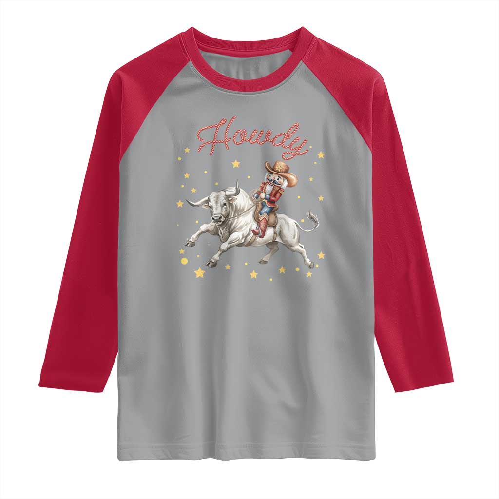 Funny Nutcracker Bull Riding Raglan Shirt Howdy Western Christmas Holiday Gift - Wonder Print Shop