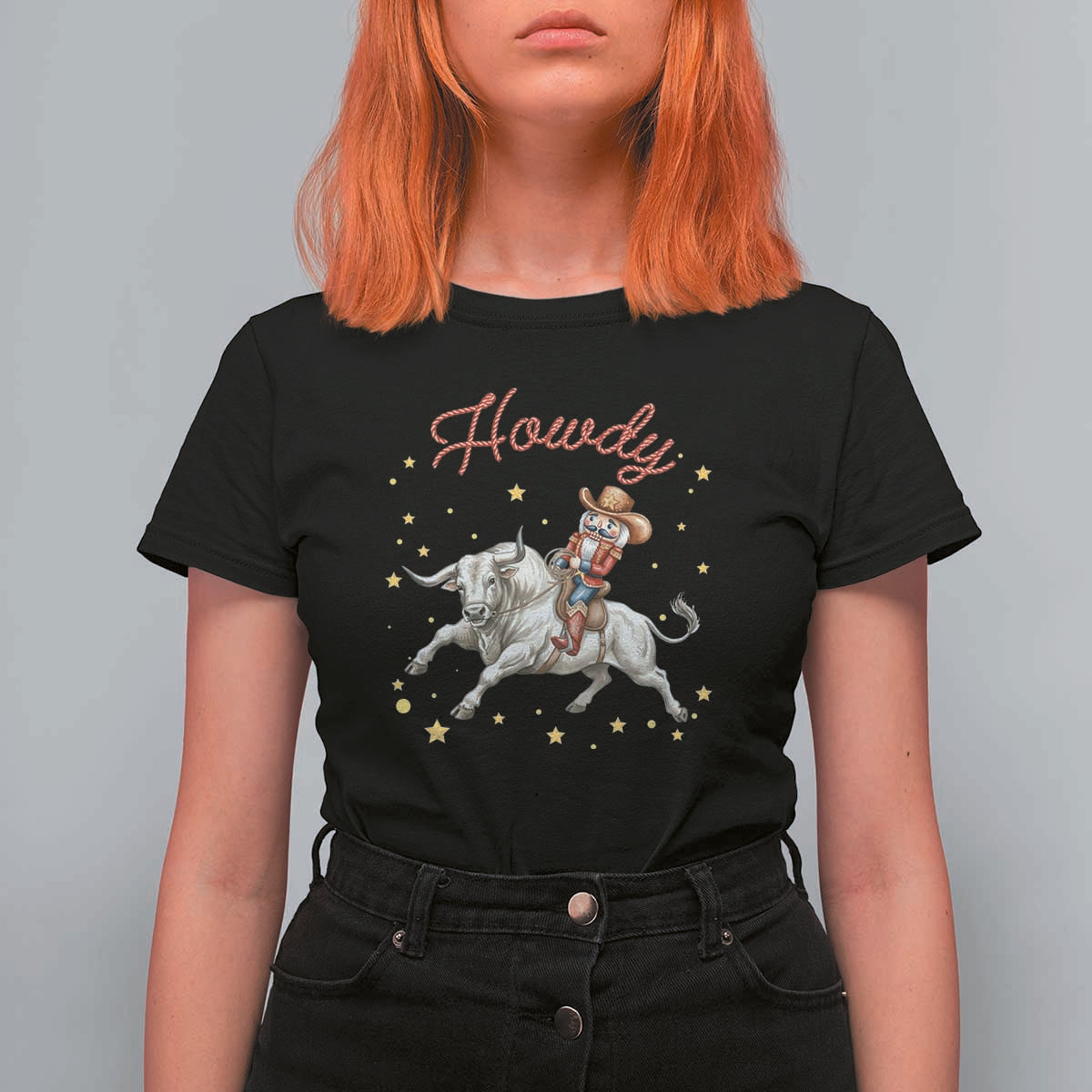Funny Nutcracker Bull Riding T Shirt For Women Howdy Western Christmas Holiday Gift - Wonder Print Shop