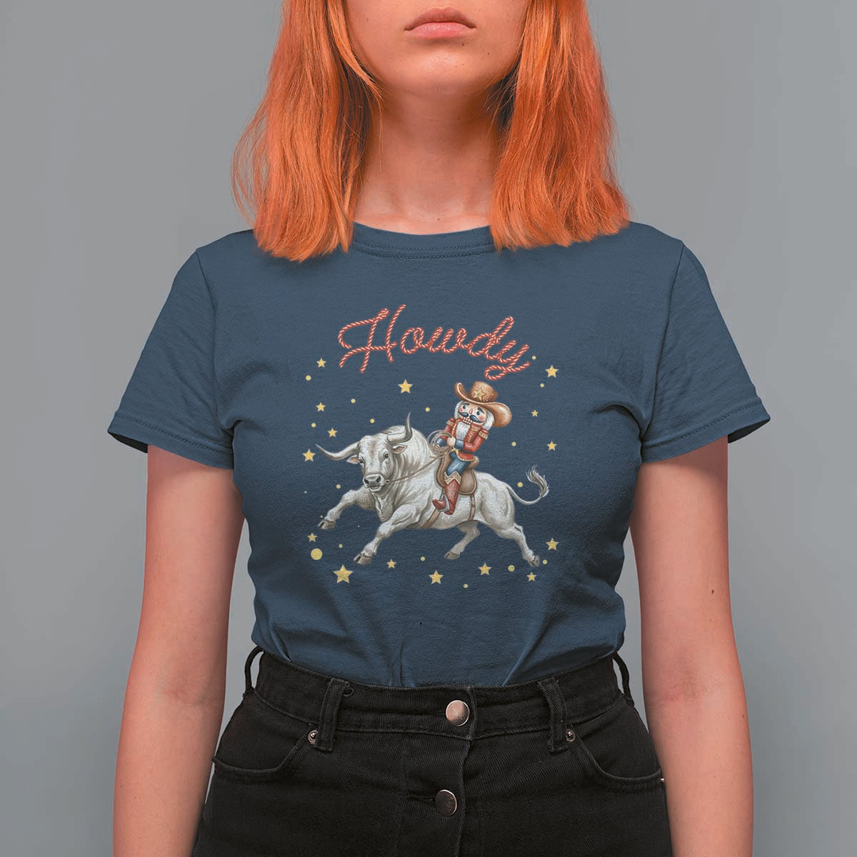 Funny Nutcracker Bull Riding T Shirt For Women Howdy Western Christmas Holiday Gift - Wonder Print Shop