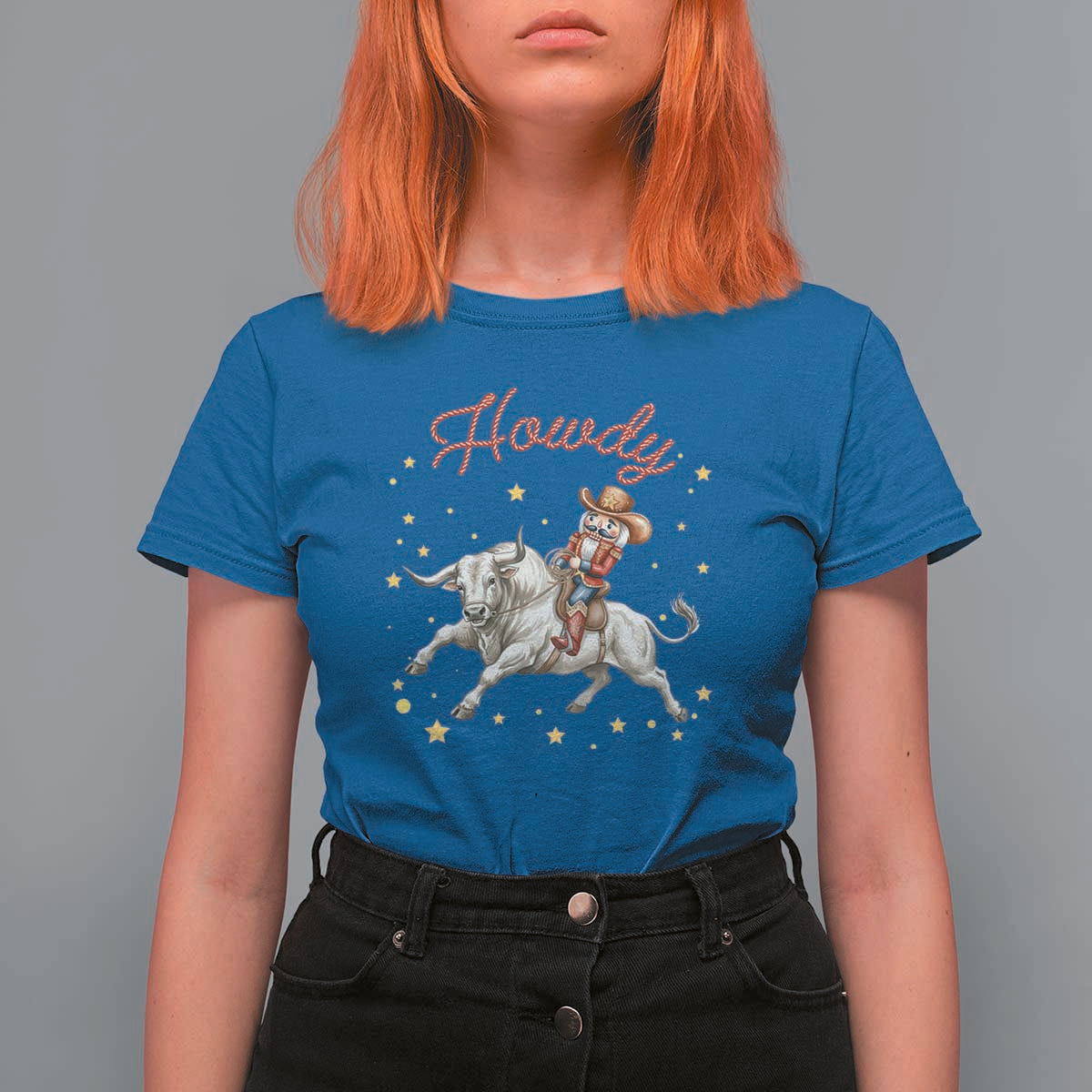 Funny Nutcracker Bull Riding T Shirt For Women Howdy Western Christmas Holiday Gift - Wonder Print Shop