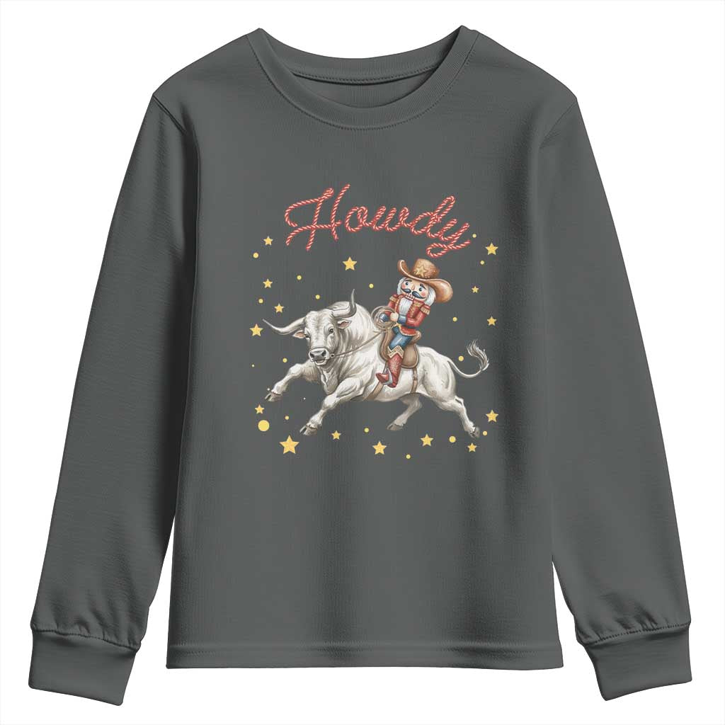 Funny Nutcracker Bull Riding Youth Sweatshirt Howdy Western Christmas Holiday Gift - Wonder Print Shop