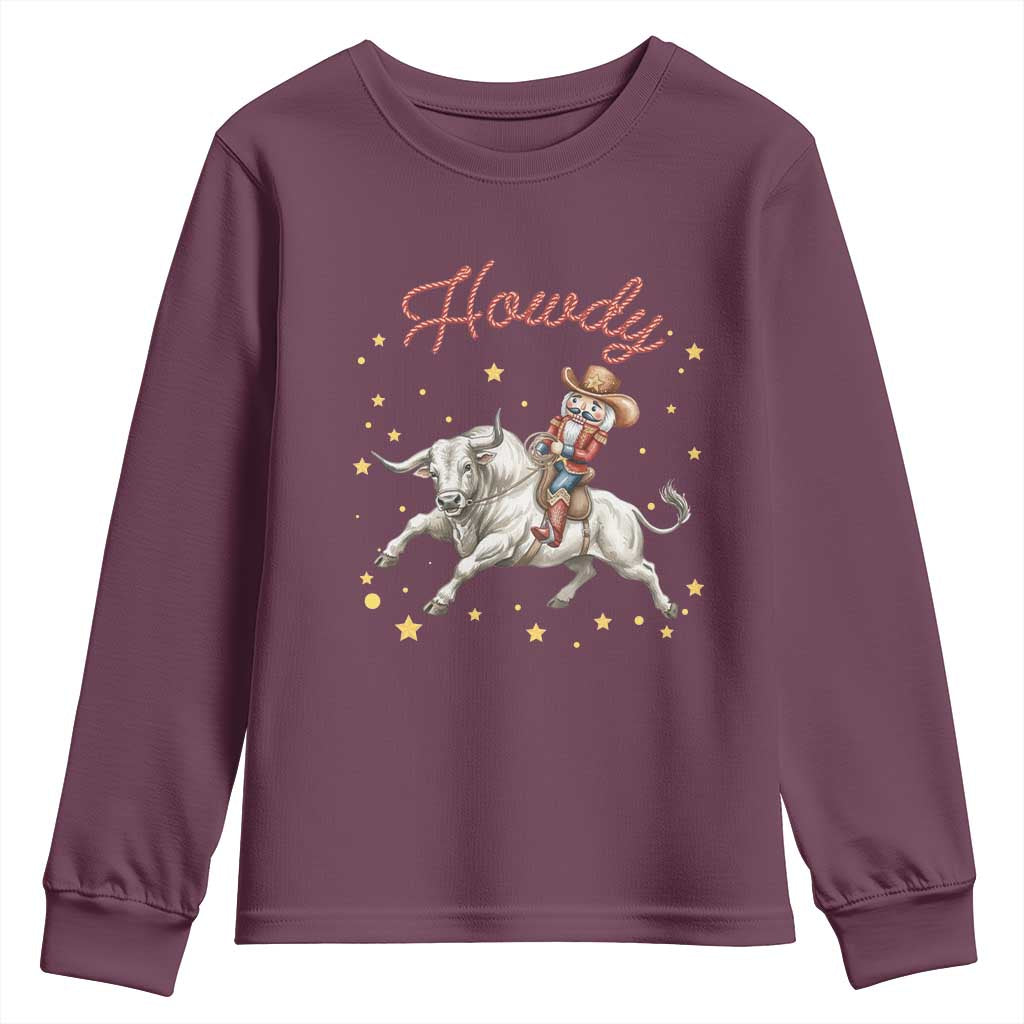 Funny Nutcracker Bull Riding Youth Sweatshirt Howdy Western Christmas Holiday Gift - Wonder Print Shop