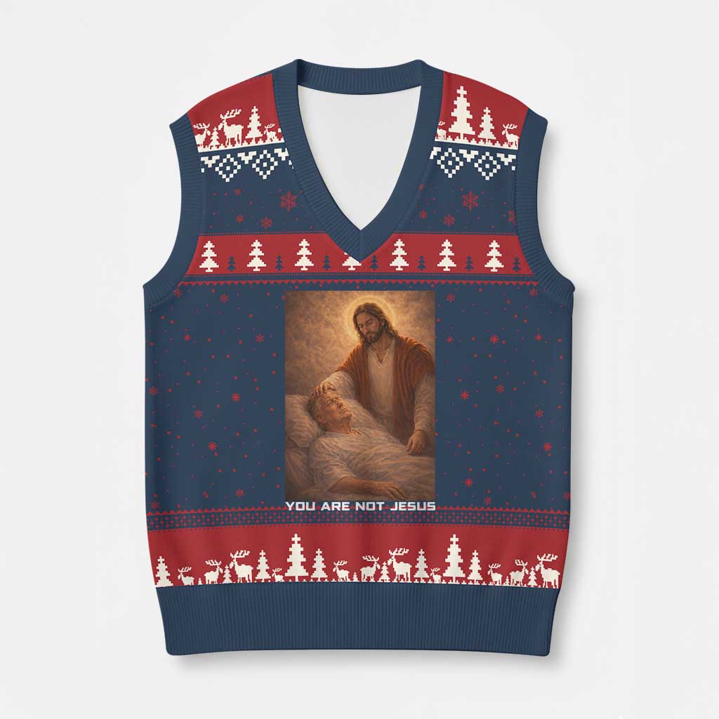 Funny Sarcastic Political Satire V-Neck Knit Sweater Vest You Are Not Jesus