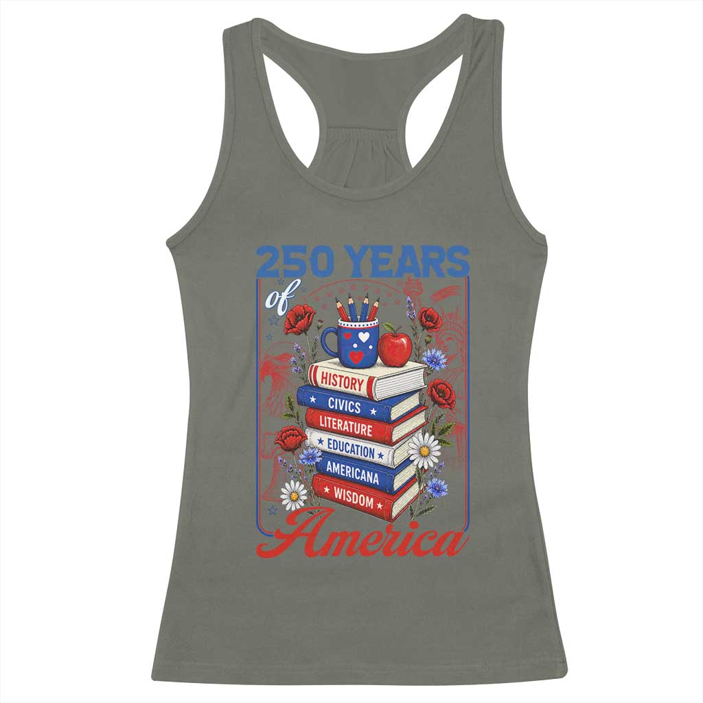 250 Years Of America American Teacher Graphic Racerback Tank Top Patriotic Educator Gift