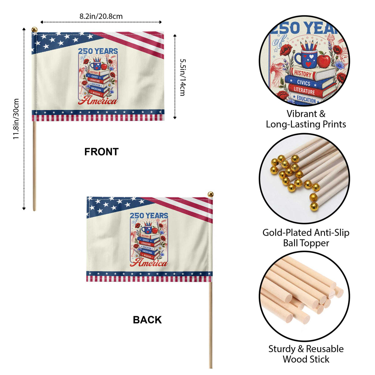 250 Years Of America American Teacher Graphic Patriotic Handheld Flag Educator Gift