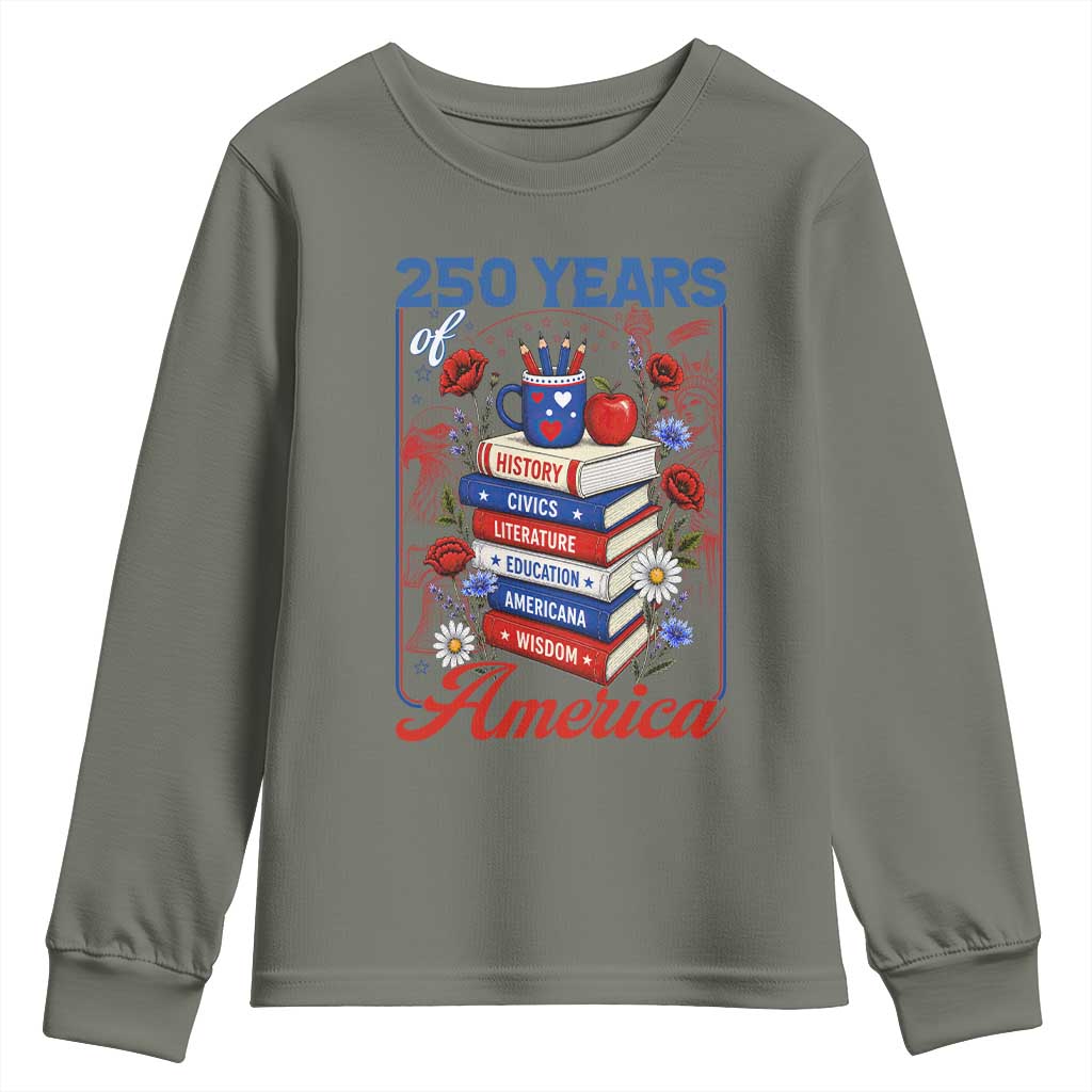 250 Years Of America American Teacher Graphic Youth Sweatshirt Patriotic Educator Gift