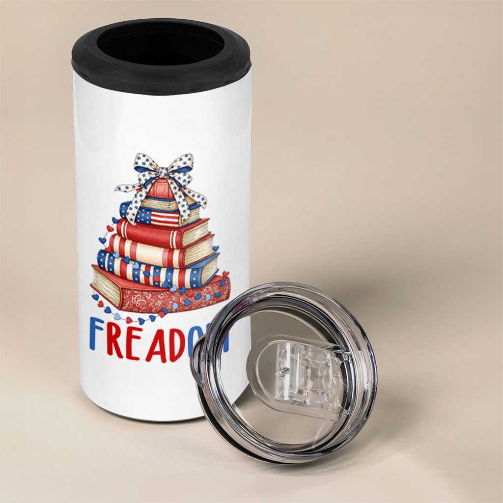Funny Patriotic Book Lover Gift 4 in 1 Can Cooler Tumbler Freadom