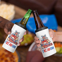 Funny Patriotic Book Lover Gift 4 in 1 Can Cooler Tumbler Freadom