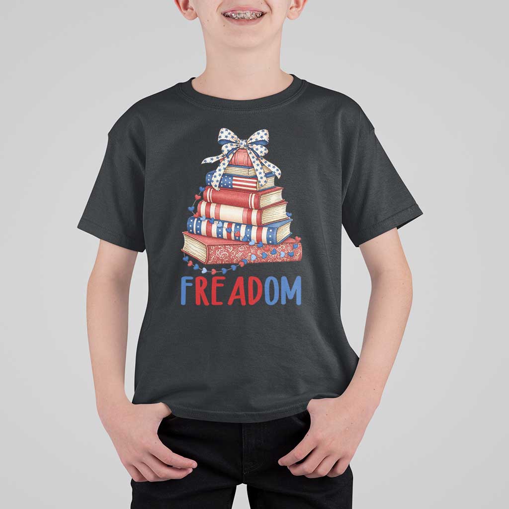 Funny Patriotic Book Lover Gift T Shirt For Kid Freadom
