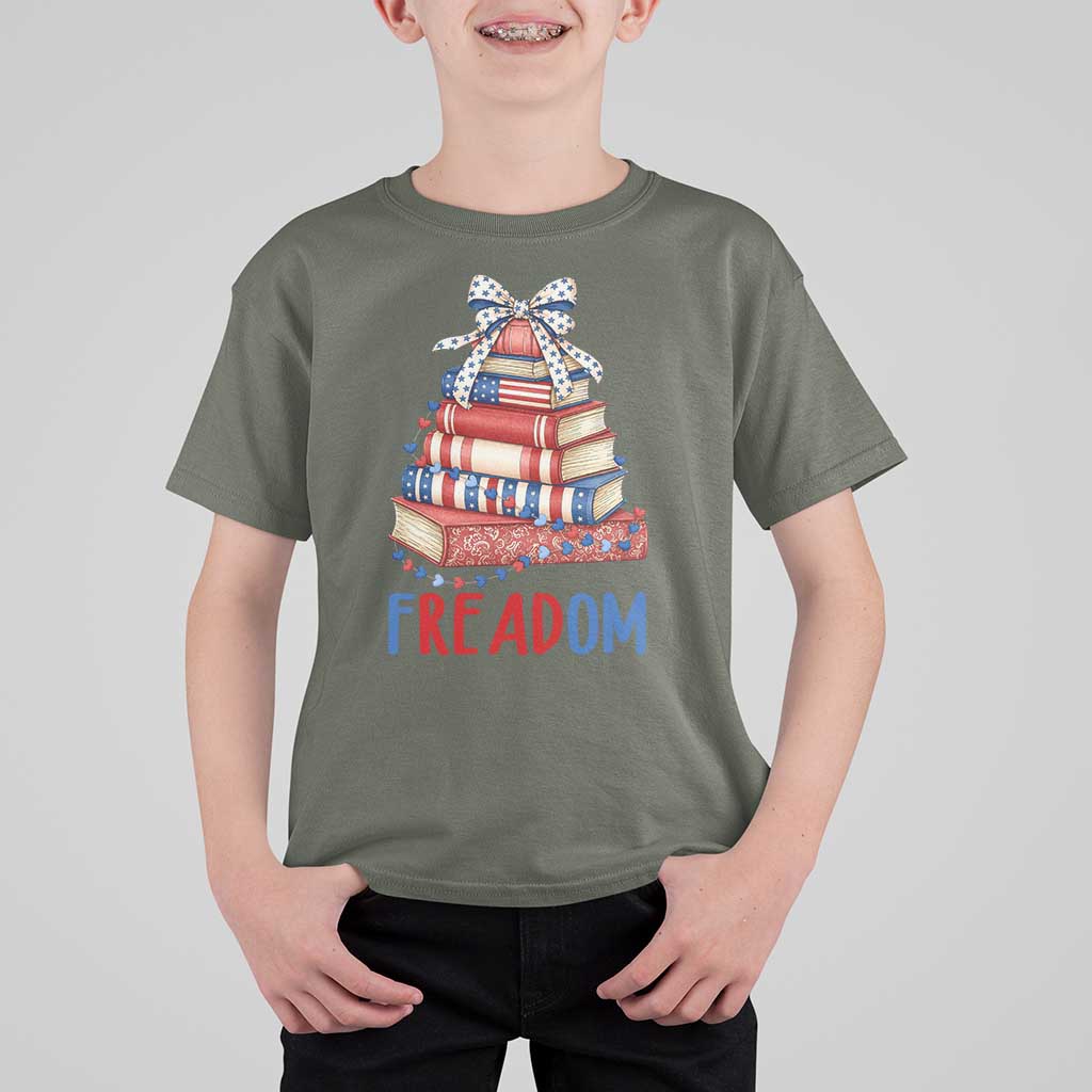 Funny Patriotic Book Lover Gift T Shirt For Kid Freadom