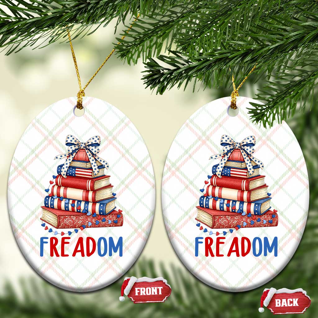 Funny Patriotic Book Lover Gift Ceramic Ornament Freadom