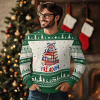 Funny Patriotic Book Lover Gift Ugly Christmas Sweater Freadom