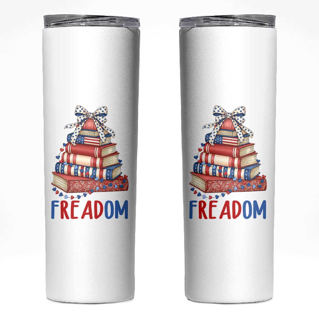 Funny Patriotic Book Lover Gift Skinny Tumbler Freadom