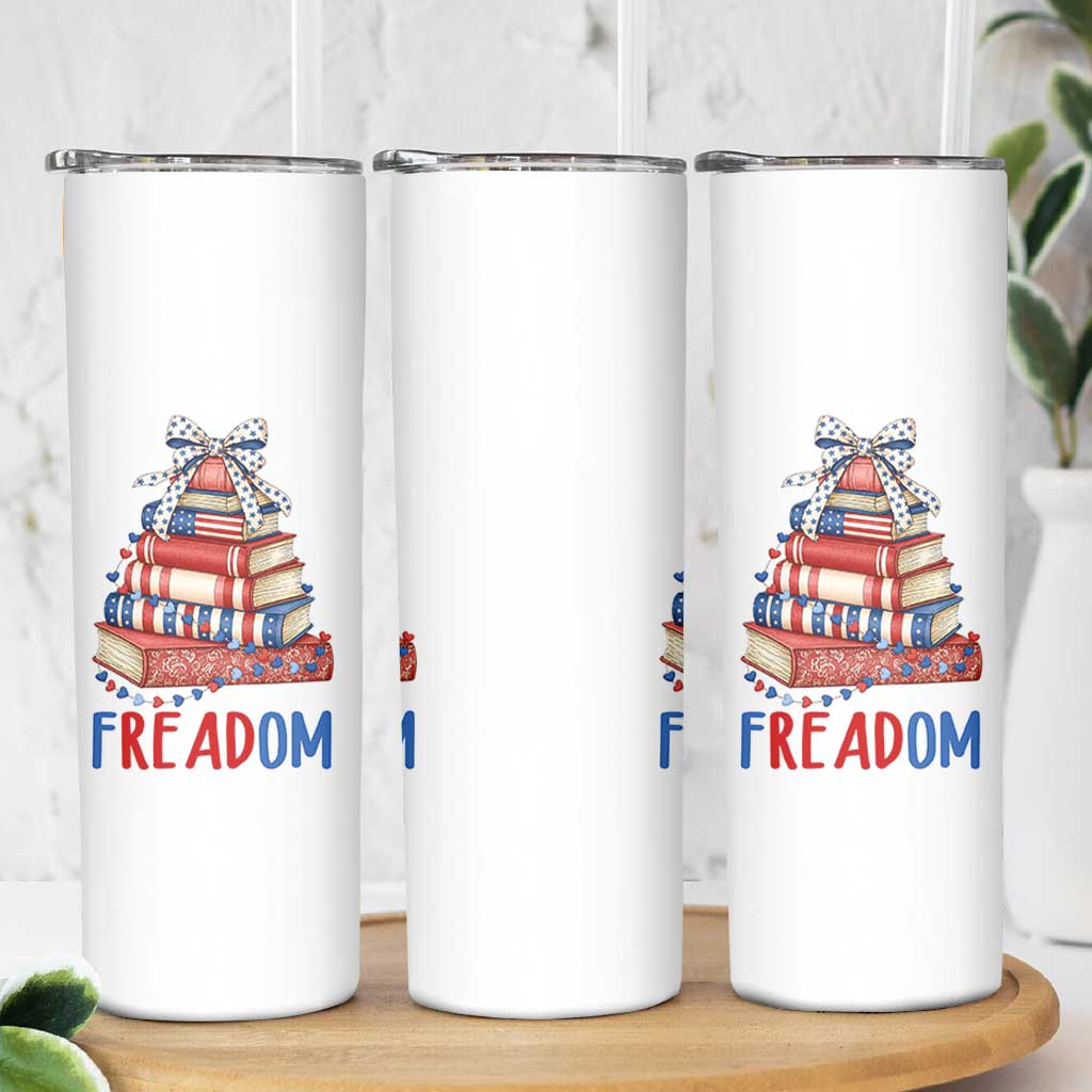 Funny Patriotic Book Lover Gift Skinny Tumbler Freadom
