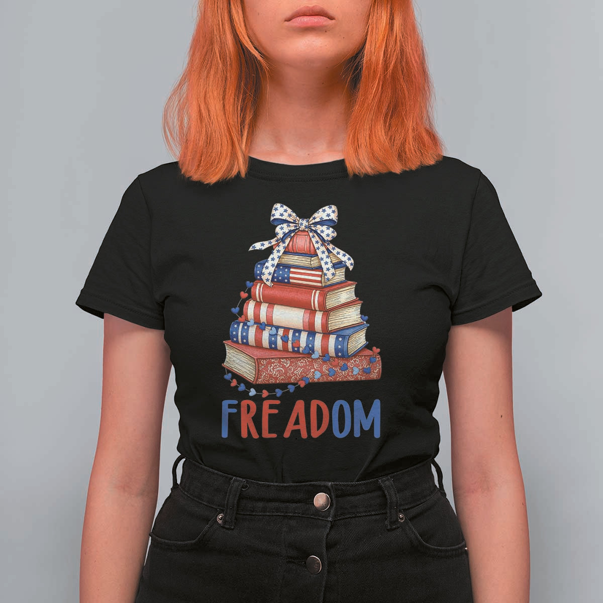 Funny Patriotic Book Lover Gift T Shirt For Women Freadom