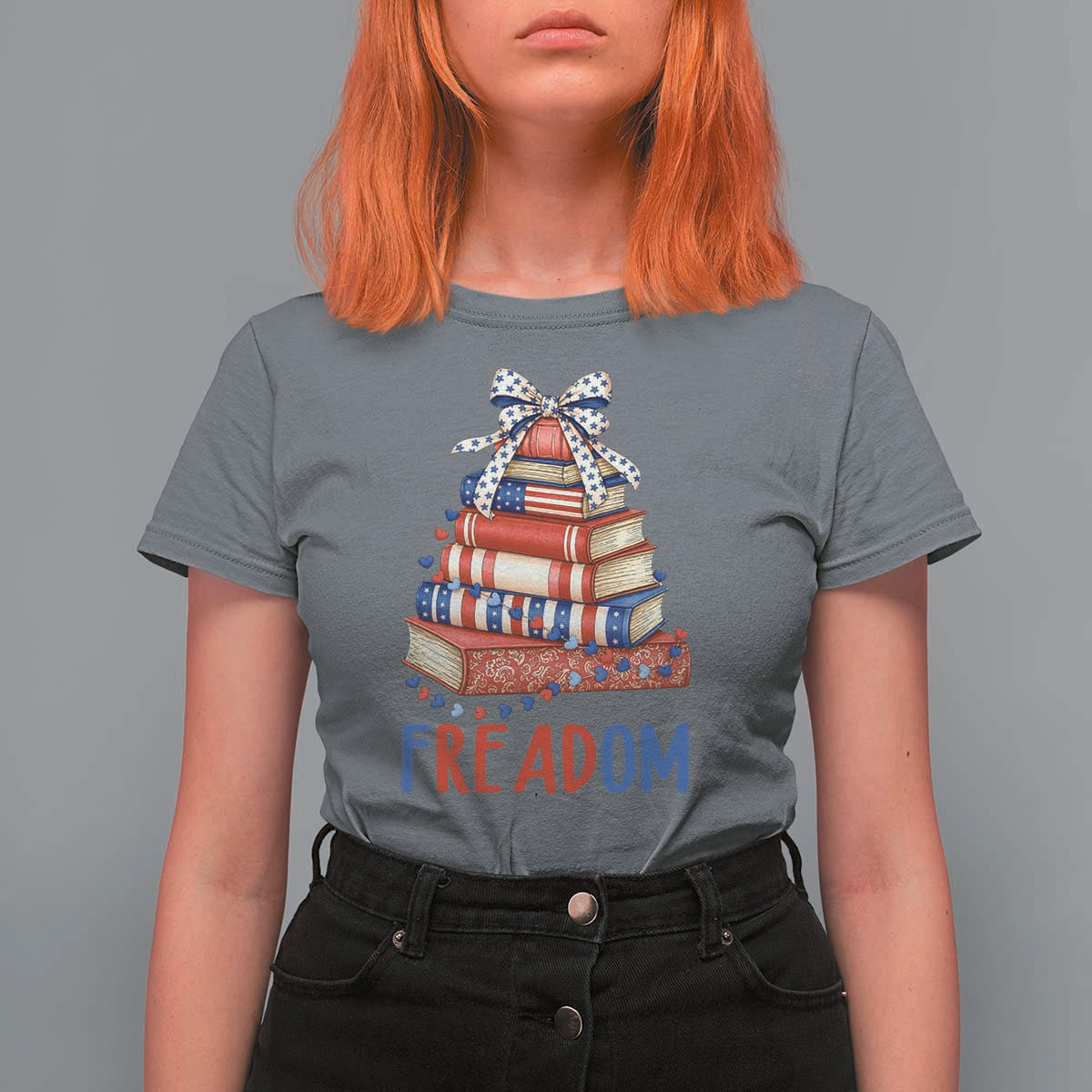 Funny Patriotic Book Lover Gift T Shirt For Women Freadom