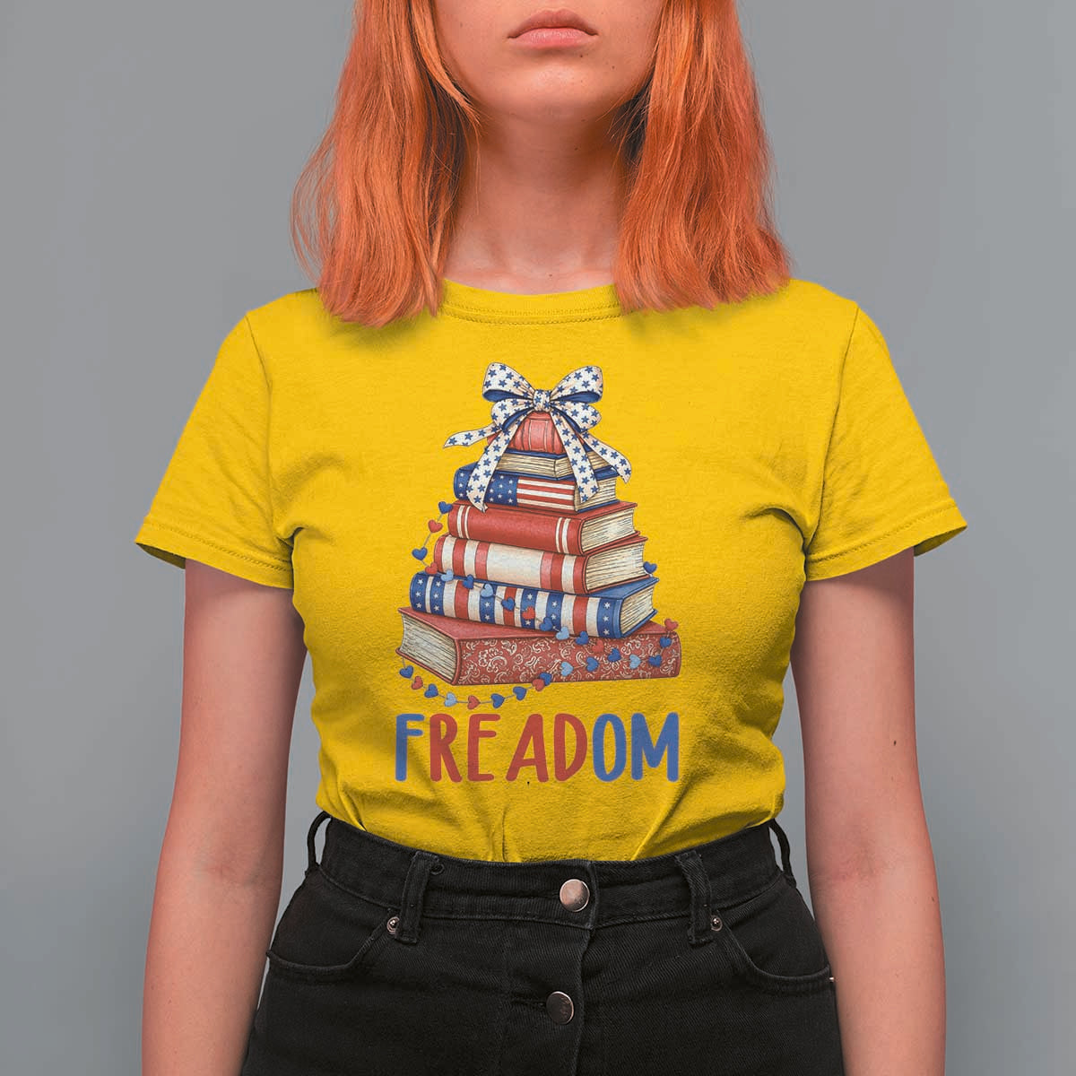 Funny Patriotic Book Lover Gift T Shirt For Women Freadom