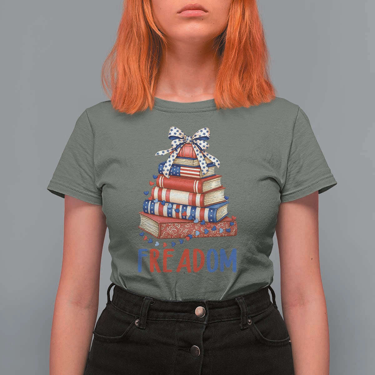 Funny Patriotic Book Lover Gift T Shirt For Women Freadom