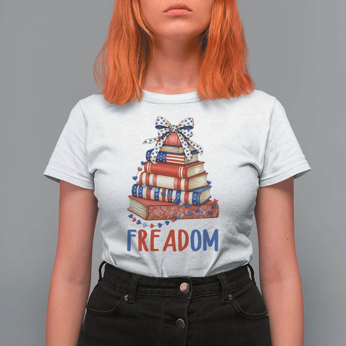 Funny Patriotic Book Lover Gift T Shirt For Women Freadom