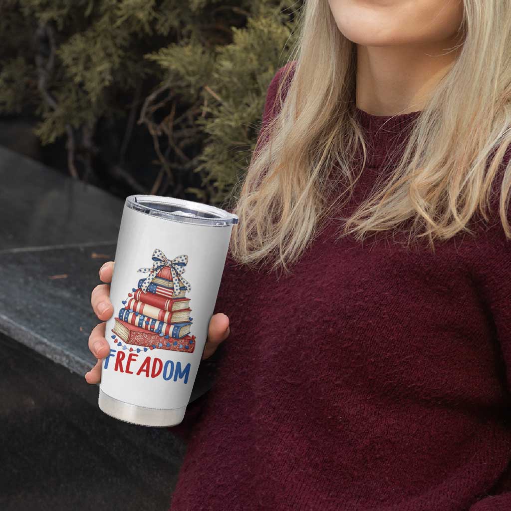 Funny Patriotic Book Lover Gift Tumbler Cup Freadom