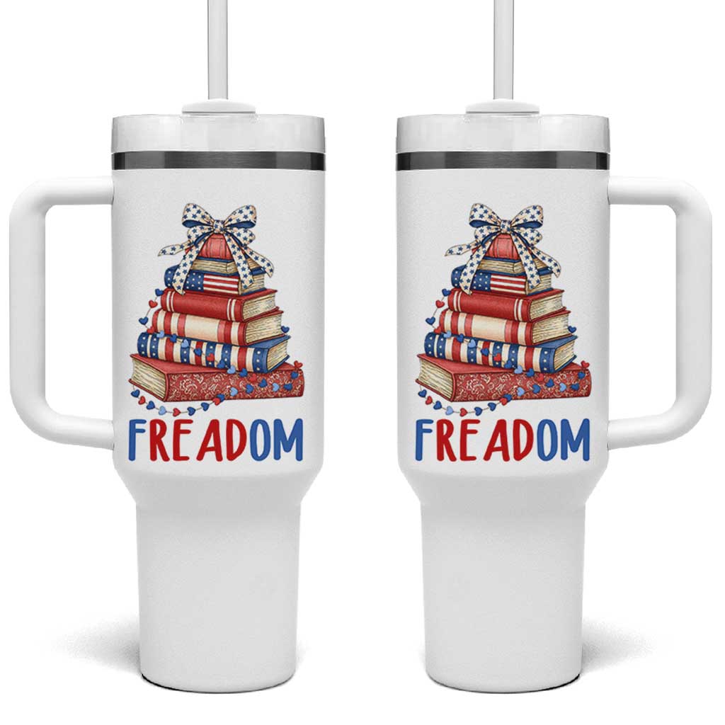 Funny Patriotic Book Lover Gift Tumbler With Handle Freadom