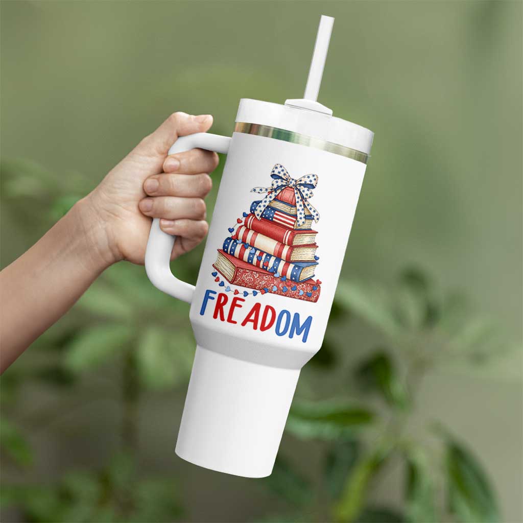 Funny Patriotic Book Lover Gift Tumbler With Handle Freadom