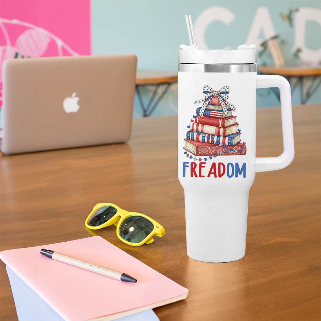 Funny Patriotic Book Lover Gift Tumbler With Handle Freadom