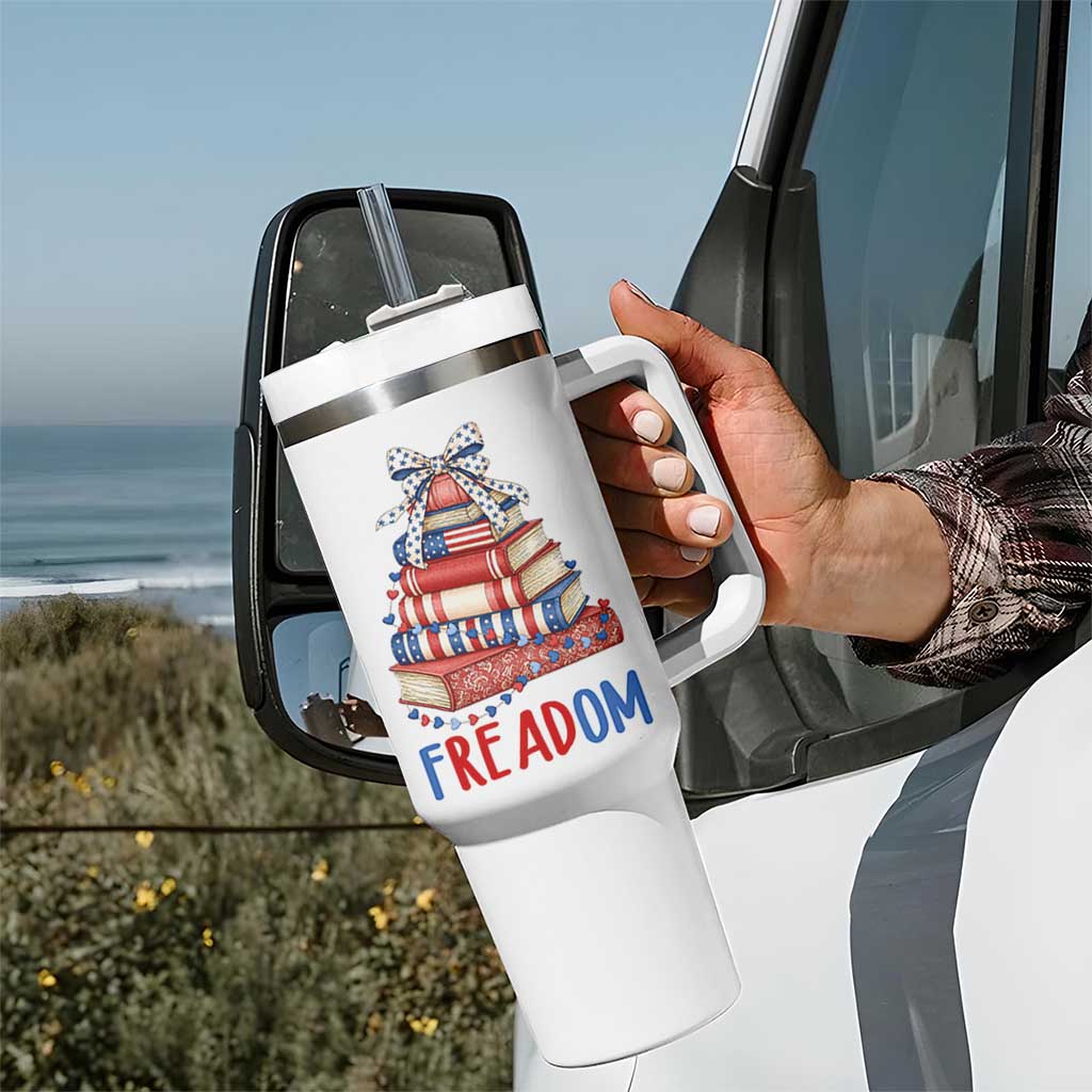 Funny Patriotic Book Lover Gift Tumbler With Handle Freadom