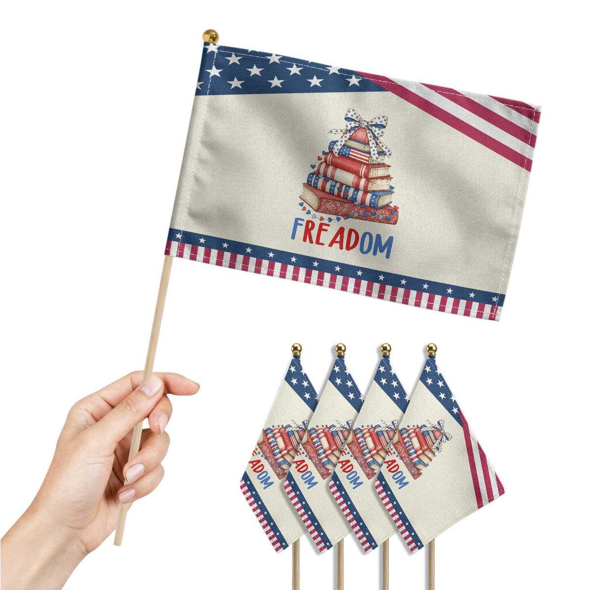 Funny Book Lover Gift Patriotic Handheld Flag Freadom