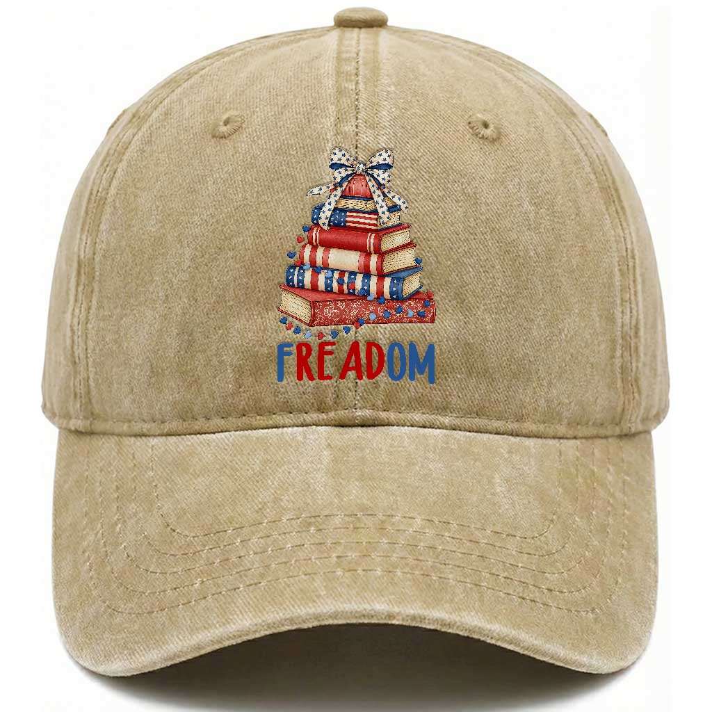 Funny Patriotic Book Lover Gift Washed Cotton Baseball Cap Freadom
