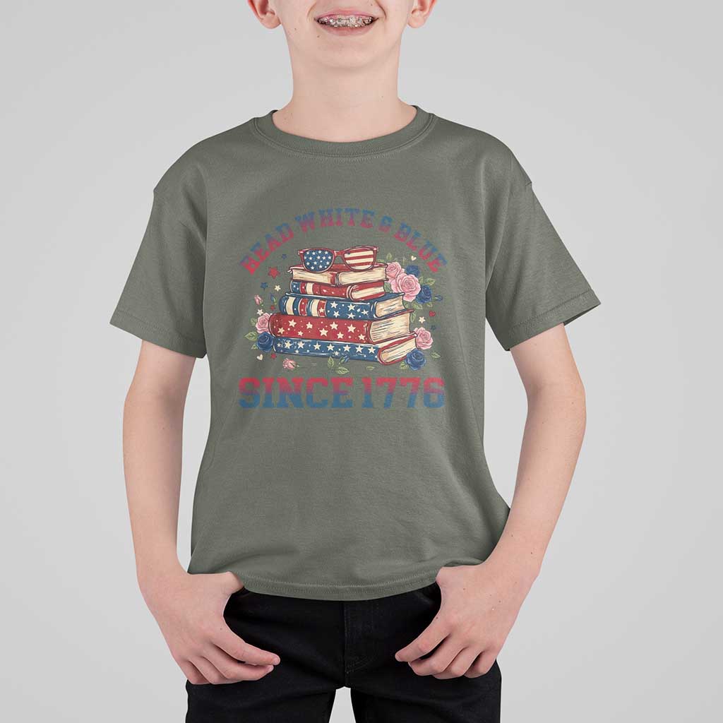 Funny Patriotic Book Lover Gift T Shirt For Kid Read White Blue Since 1776