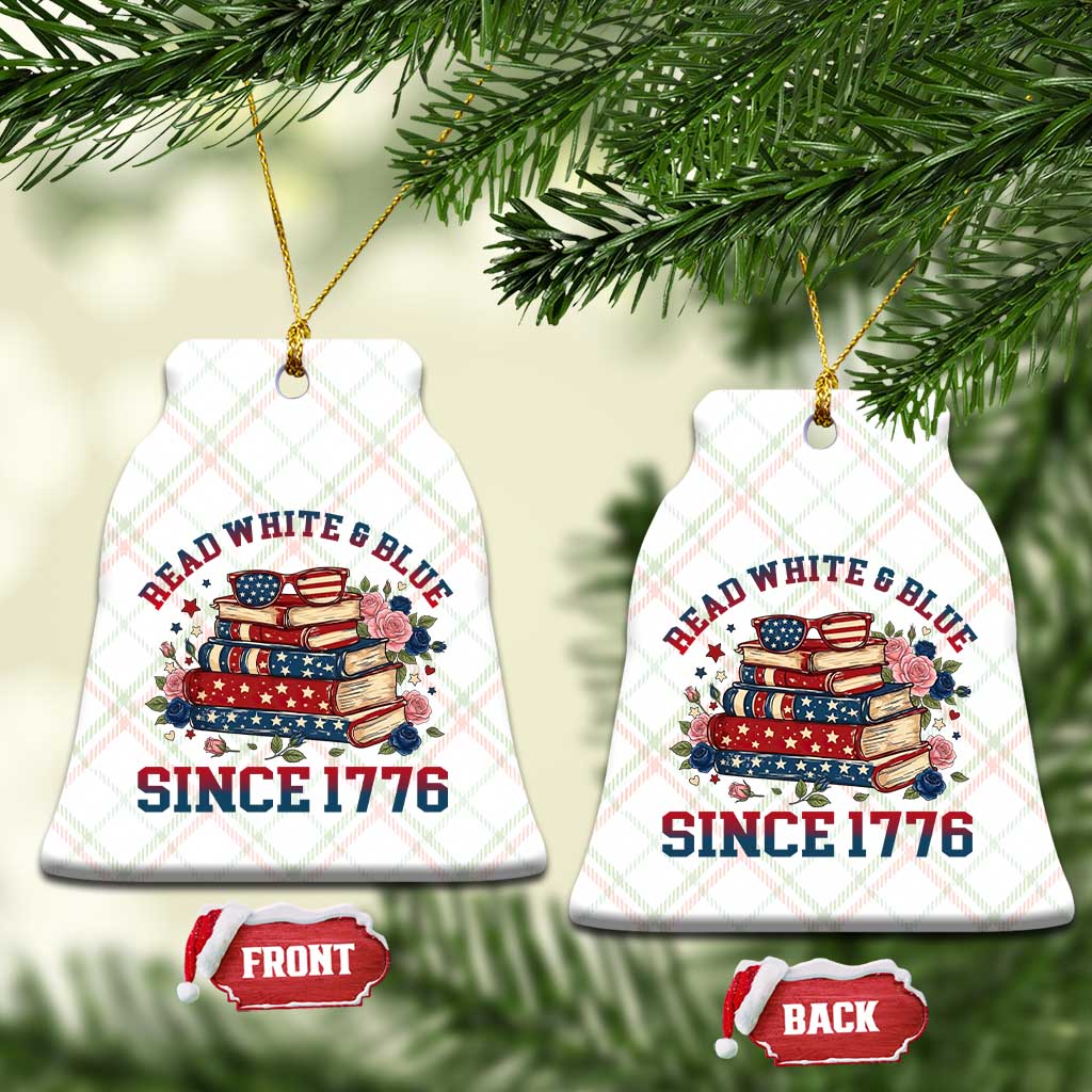 Funny Patriotic Book Lover Gift Ceramic Ornament Read White Blue Since 1776