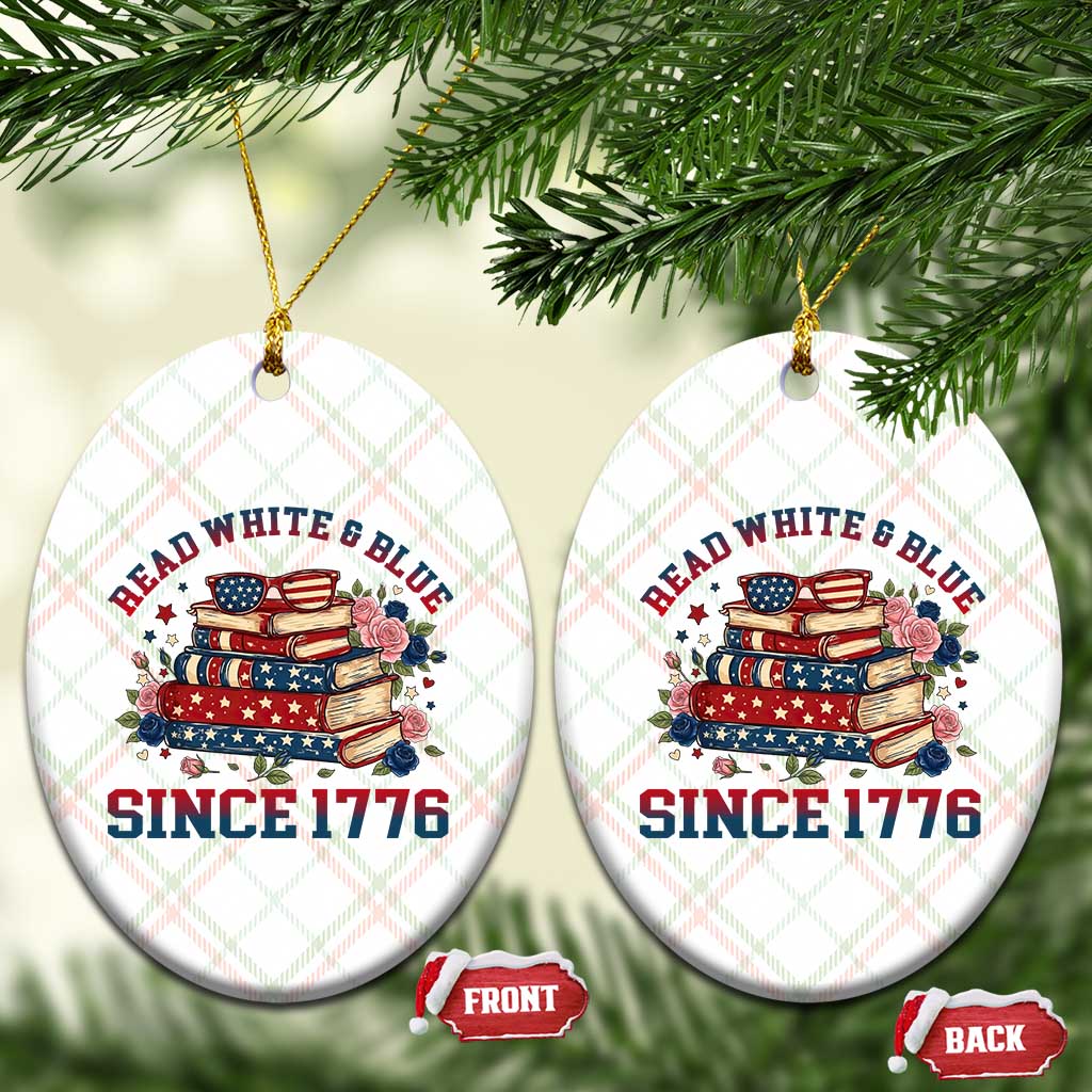 Funny Patriotic Book Lover Gift Ceramic Ornament Read White Blue Since 1776