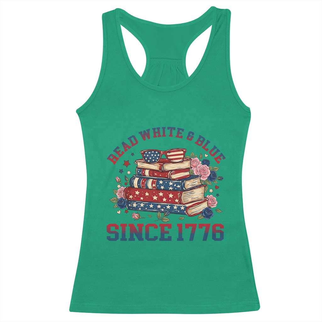 Funny Patriotic Book Lover Gift Racerback Tank Top Read White Blue Since 1776
