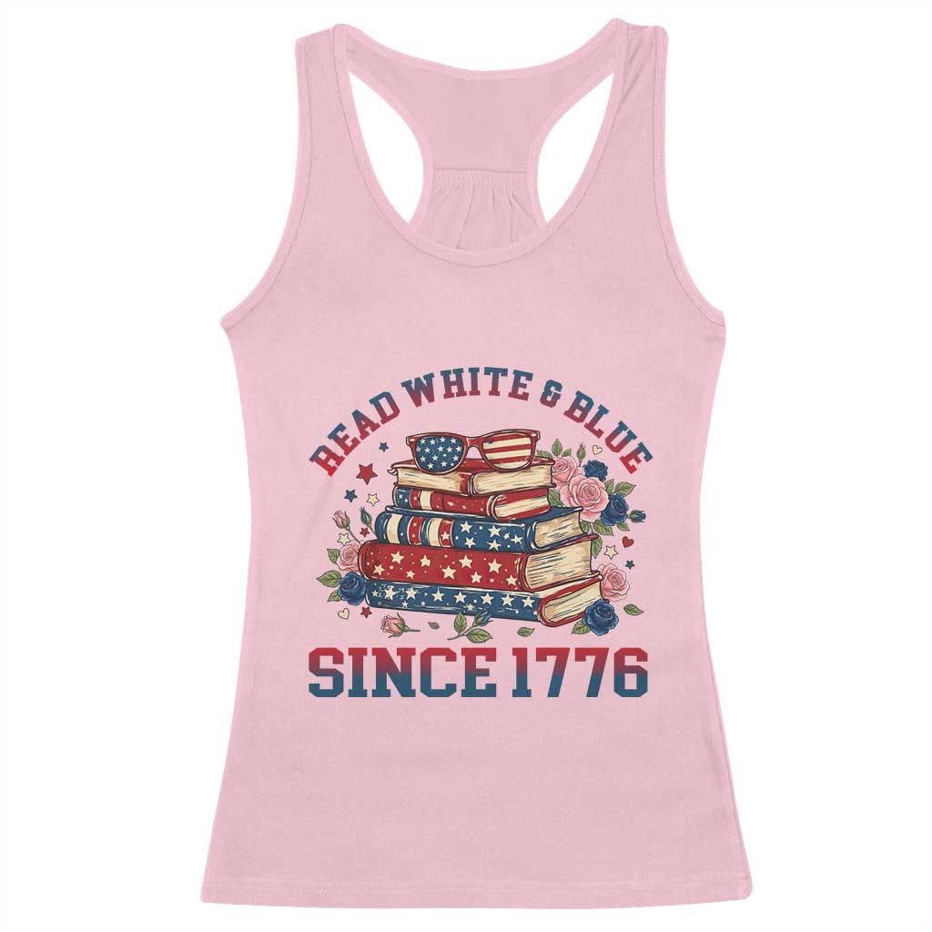 Funny Patriotic Book Lover Gift Racerback Tank Top Read White Blue Since 1776