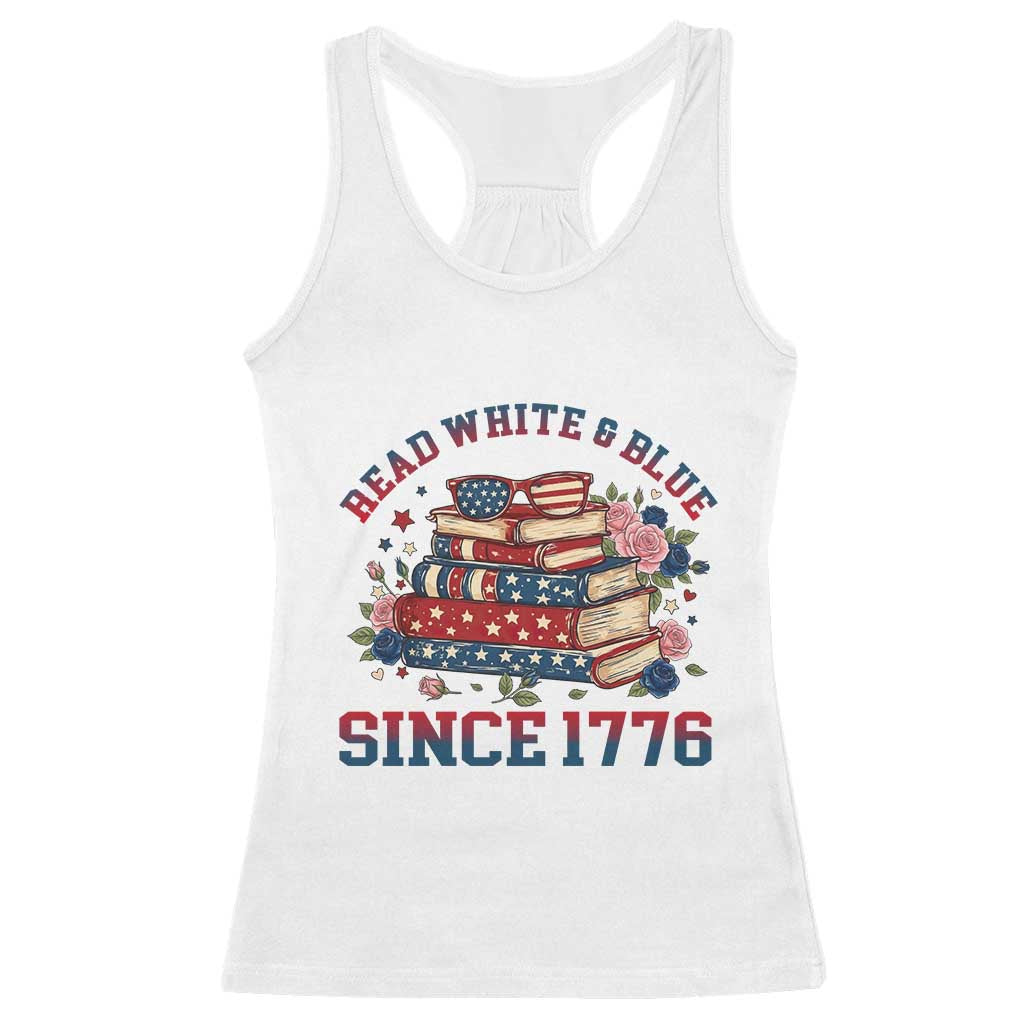 Funny Patriotic Book Lover Gift Racerback Tank Top Read White Blue Since 1776