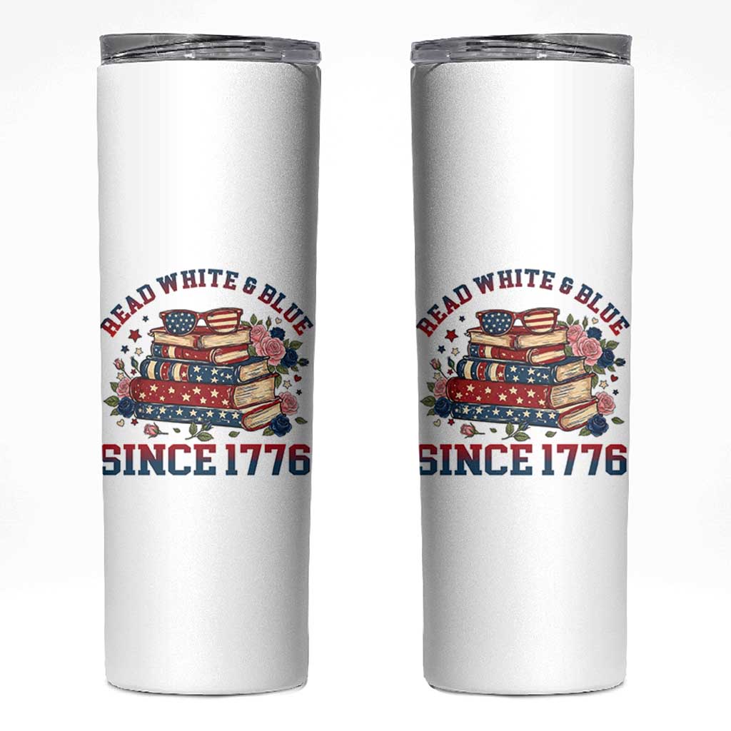Funny Patriotic Book Lover Gift Skinny Tumbler Read White Blue Since 1776