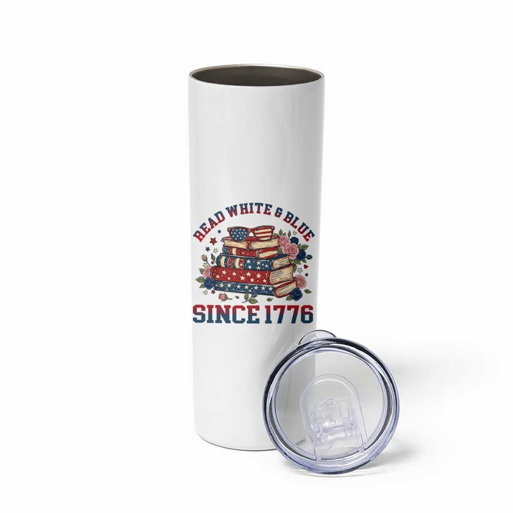 Funny Patriotic Book Lover Gift Skinny Tumbler Read White Blue Since 1776