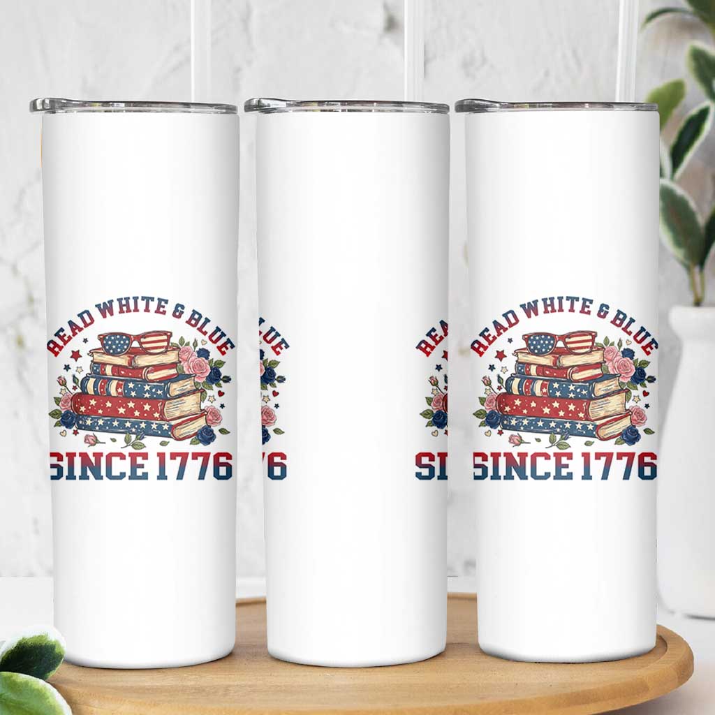 Funny Patriotic Book Lover Gift Skinny Tumbler Read White Blue Since 1776