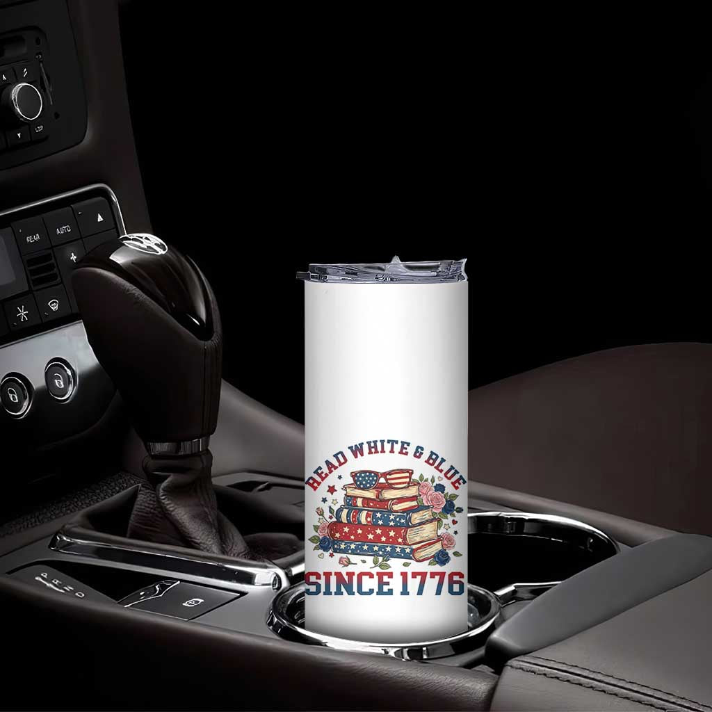 Funny Patriotic Book Lover Gift Skinny Tumbler Read White Blue Since 1776