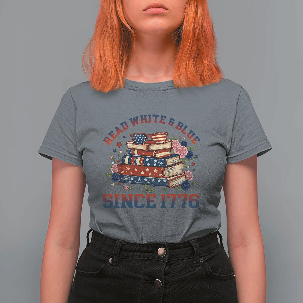 Funny Patriotic Book Lover Gift T Shirt For Women Read White Blue Since 1776