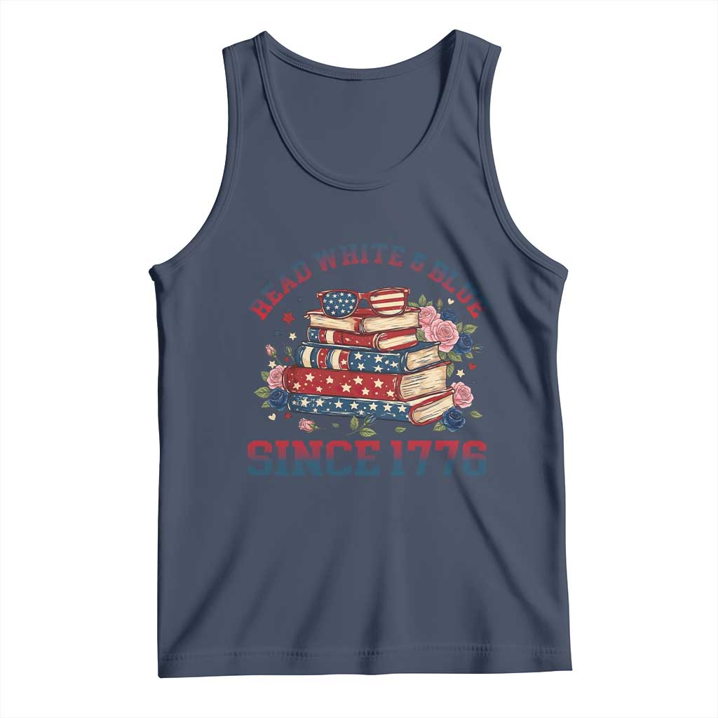 Funny Patriotic Book Lover Gift Tank Top Read White Blue Since 1776