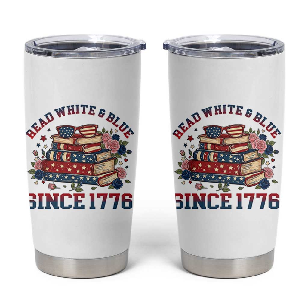 Funny Patriotic Book Lover Gift Tumbler Cup Read White Blue Since 1776