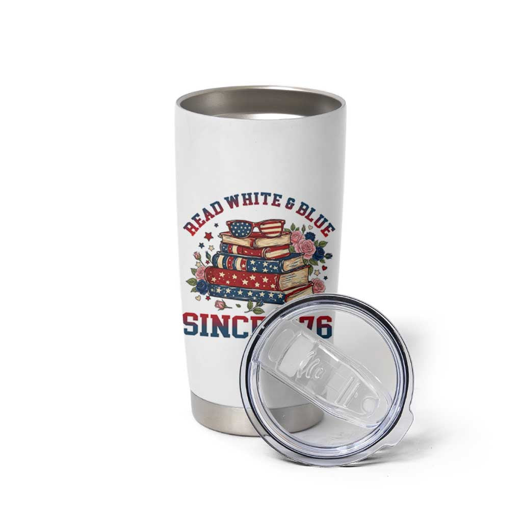 Funny Patriotic Book Lover Gift Tumbler Cup Read White Blue Since 1776
