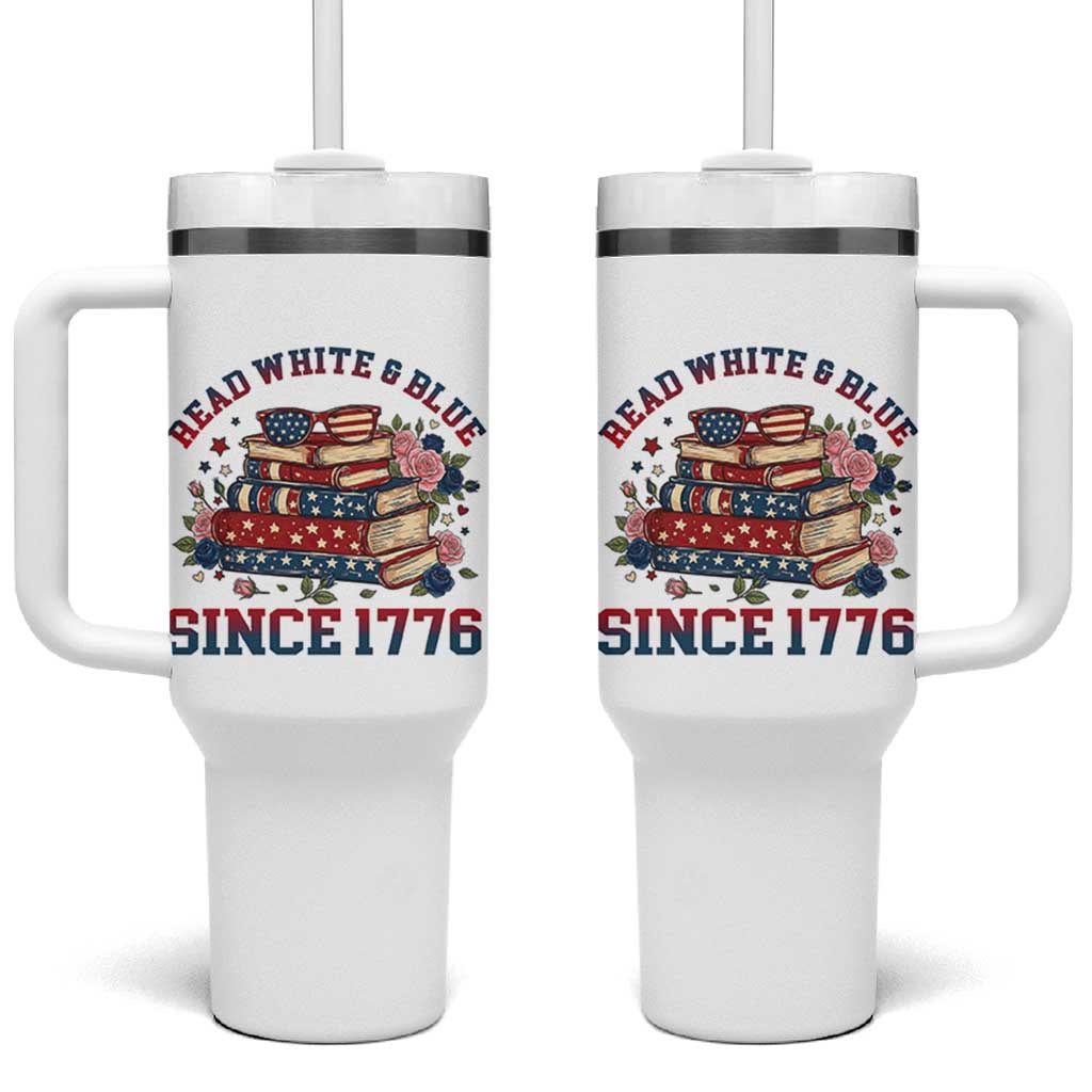 Funny Patriotic Book Lover Gift Tumbler With Handle Read White Blue Since 1776